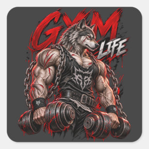 Gym Life Werewolf Beast Mode Bodybuilding Fitness Square Sticker