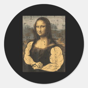 Gym Mona Lisa Muscle Fun Workout Fitness Bodybuild Classic Round Sticker