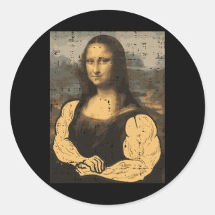 Gym Mona Lisa Muscle Fun Workout Fitness Bodybuild Classic Round Sticker