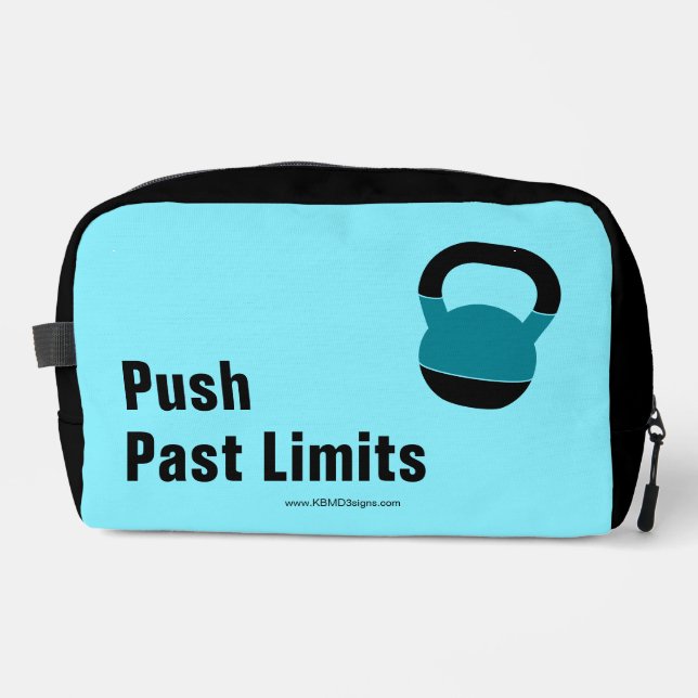 Gym Motto Push Past Limits Electric-Blue Black Dopp Kit (Front)
