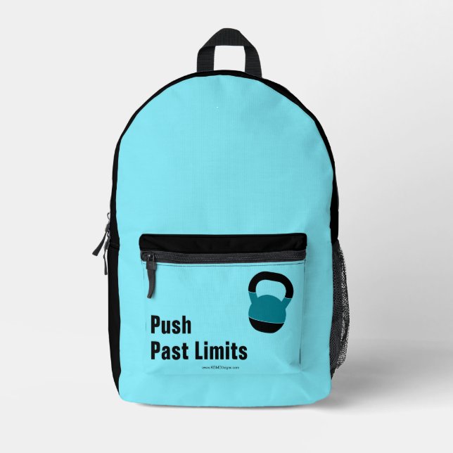 Gym Motto Push Past Limits Electric-Blue Black Printed Backpack (Front)