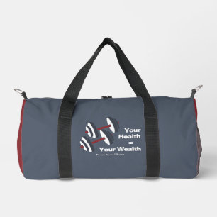 Gym Motto Your Health = Your Wealth Grey & Red Duffle Bag