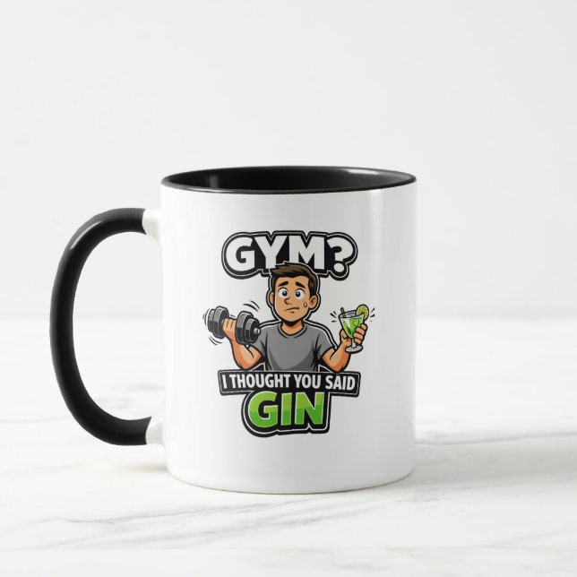 Gym or Gin Funny Cartoon Workout Humour Mug (Left)
