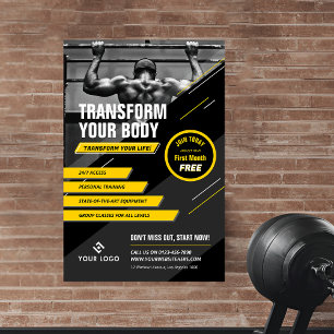 Gym Photo Black & Yellow Logo Workout Marketing Poster