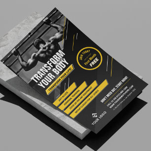 Gym Photo Black & Yellow Logo Workout Promotional Flyer
