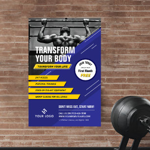 Gym Photo Blue & Yellow Logo Fitness Promotional Poster