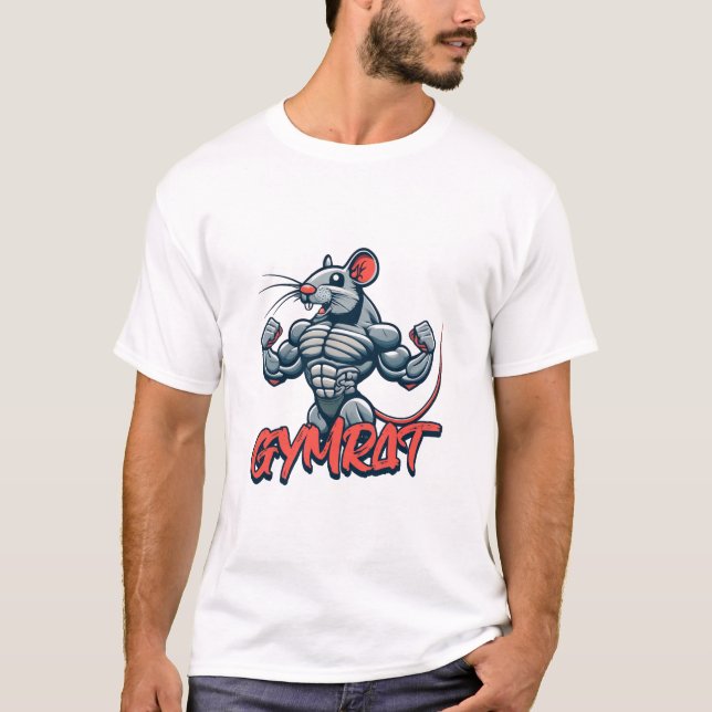 Gym Rat! Funny Muscular Rat Cartoon T-Shirt (Front)