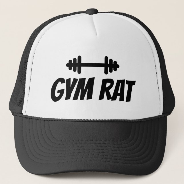 Gym Rat trucker hat with dumbbell logo (Front)