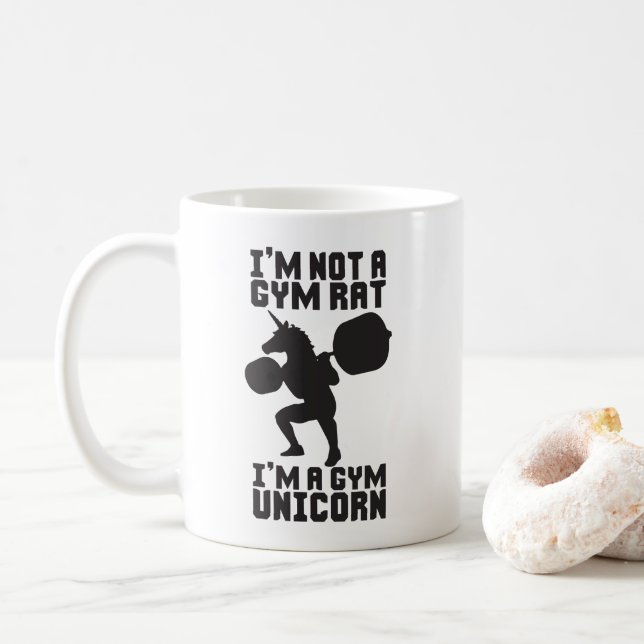 Gym Rat vs Gym Unicorn - Funny Workout Inspiration Coffee Mug (With Donut)