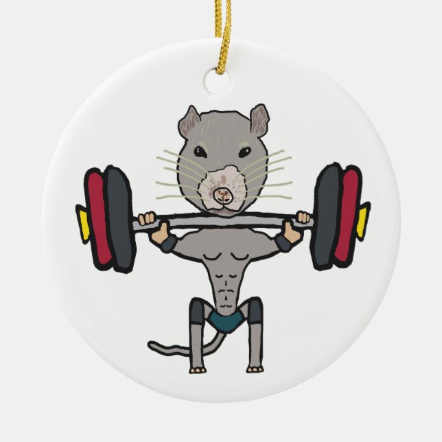 Gym Rat Weightlifting Ceramic Ornament (Front)