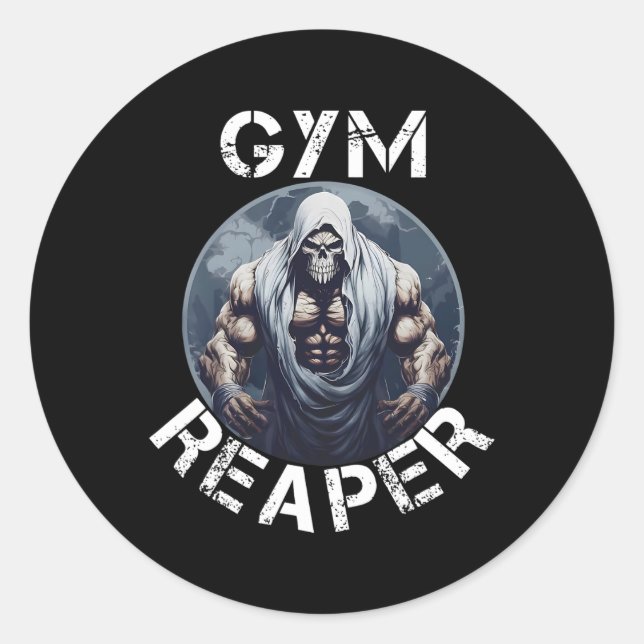 Gym Reaper Fitness Halloween Skeleton Workout Body Classic Round Sticker (Front)