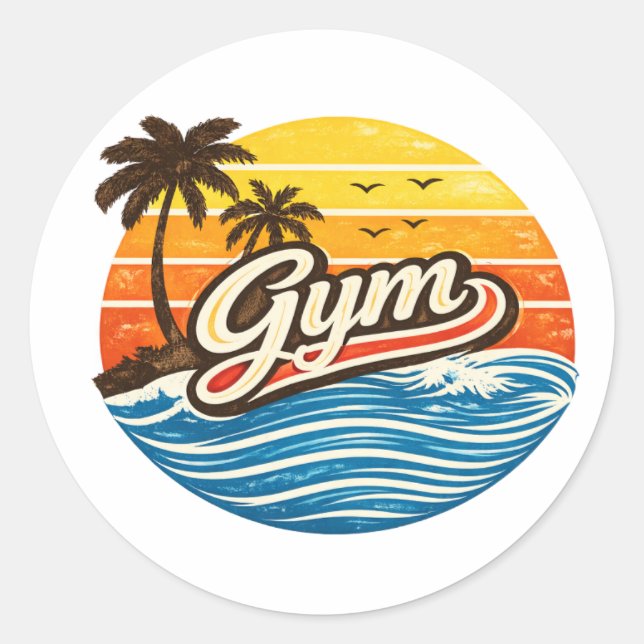 Gym Retro Sunset Design Classic Round Sticker (Front)