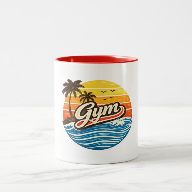 Gym Retro Sunset Design Two-Tone Coffee Mug (Center)