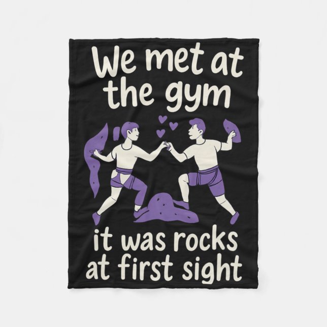 Gym Rocks First Sight Funny Climbing Couple Design Fleece Blanket (Front)