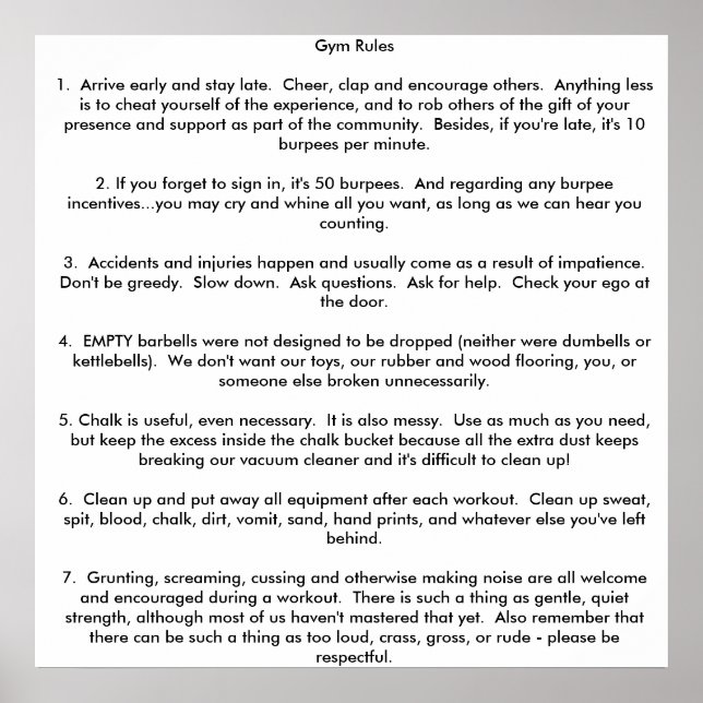 Gym Rules Poster (Front)