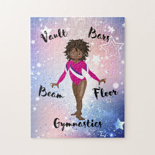 Gym Star African American, Brown Eyes, Pink Leo  Jigsaw Puzzle (Vertical)