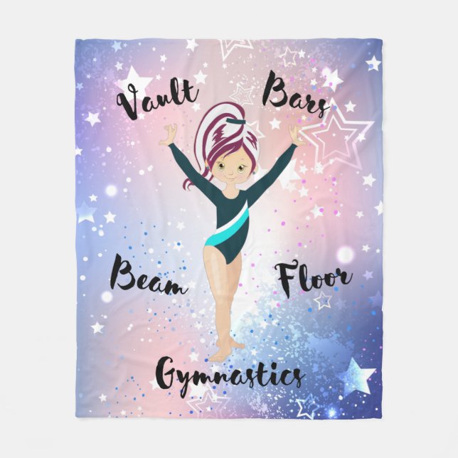 Gym Star Berry Stripe, Brown Eyes, Teal Leotard Fleece Blanket (Front)