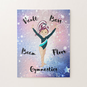 Gym Star Berry Stripe, Brown Eyes, Teal Leotard Jigsaw Puzzle
