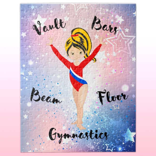 Gym Star Black / Blonde, Hazel Eyes, Red Leotard   Jigsaw Puzzle (Creator Uploaded)