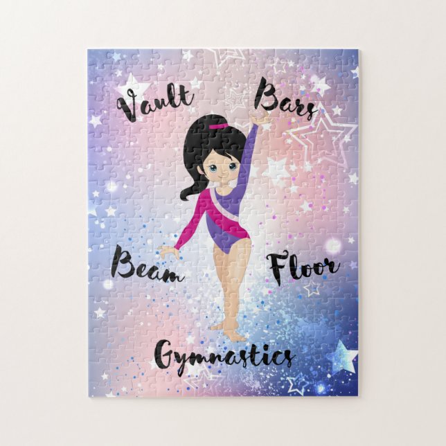 Gym Star Black Hair, Blue Eyes, Purple Leotard   Jigsaw Puzzle (Vertical)