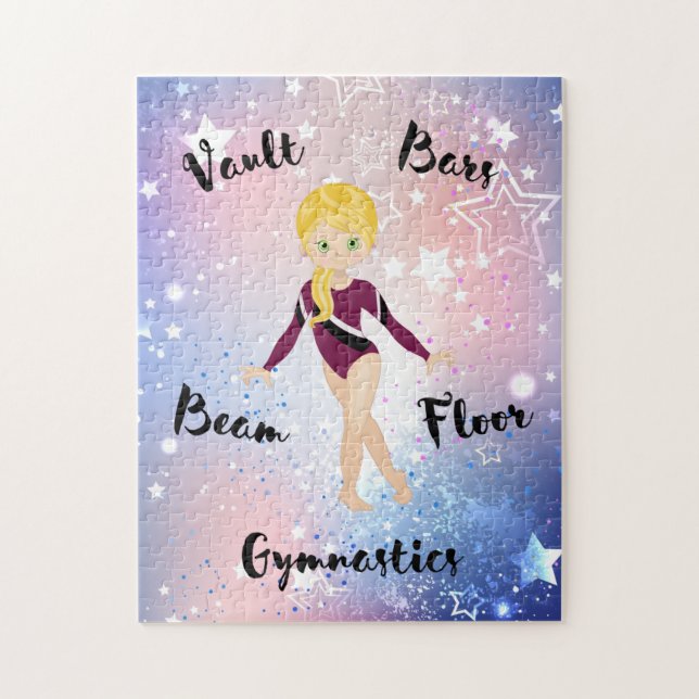 Gym Star Blonde, Green Eyes, Burgundy Leotard  Jigsaw Puzzle (Vertical)