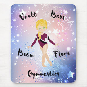 Gym Star Blonde, Green Eyes, Burgundy Leotard Mouse Pad