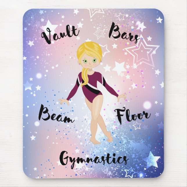 Gym Star Blonde, Green Eyes, Burgundy Leotard      Mouse Pad (Front)