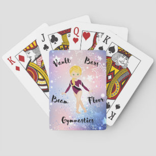 Gym Star Blonde, Green Eyes, Burgundy Leotard      Playing Cards
