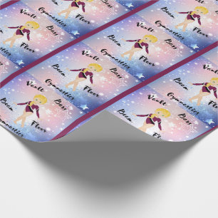 Gym Star Blonde, Green Eyes, Burgundy Leotard     Wrapping Paper