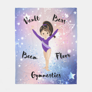 Gym Star Brunette, Brown Eyes, Purple Leotard Fleece Blanket