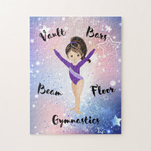 Gym Star Brunette, Brown Eyes, Purple Leotard      Jigsaw Puzzle