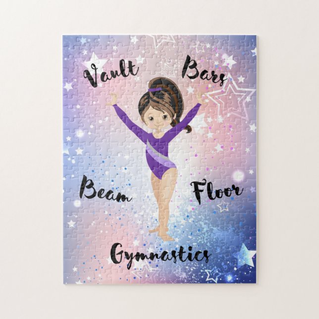 Gym Star Brunette, Brown Eyes, Purple Leotard      Jigsaw Puzzle (Vertical)