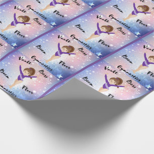 Gym Star Brunette, Brown Eyes, Purple Leotard     Wrapping Paper