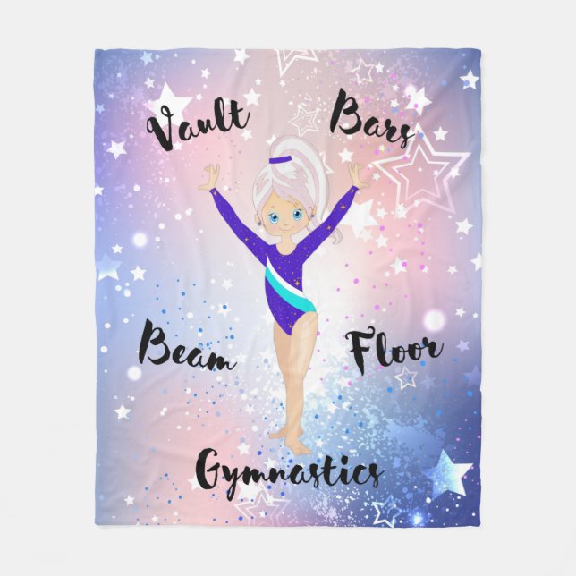 Gym Star Pink Stripe, Blue Eyes, Blue Dazzle Leo Fleece Blanket (Front)