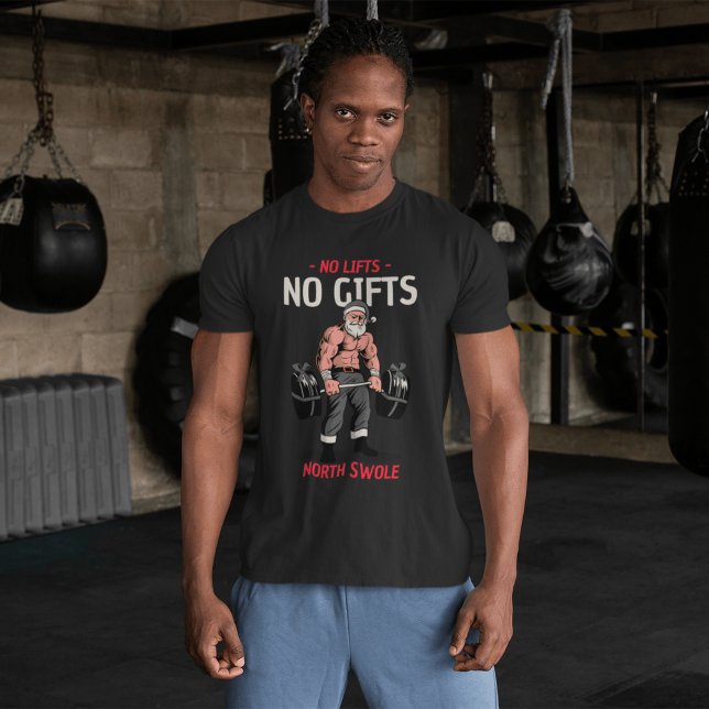 Gym Themed Swollen Santa Claus Lifting a Barbell T-Shirt (Creator Uploaded)