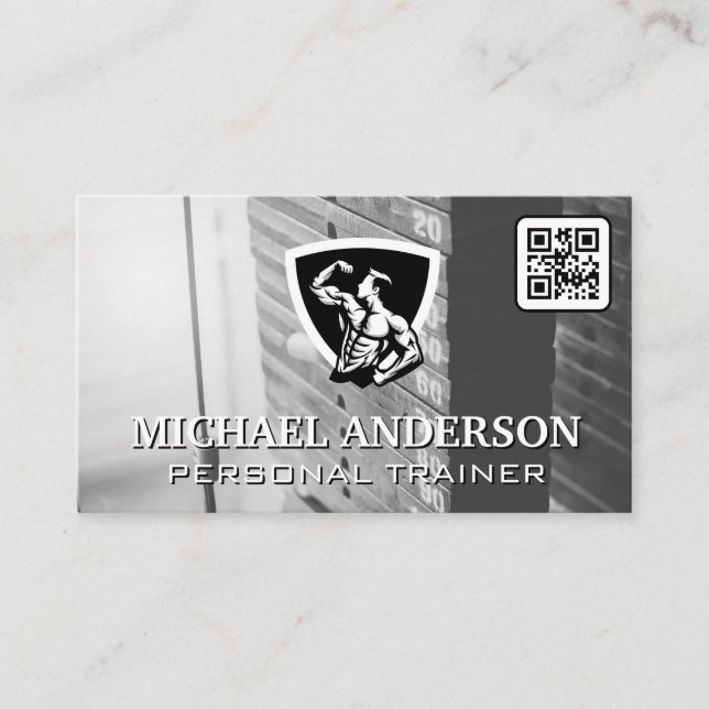 Gym Weights | Athletic Man Flexing Business Card (Front)