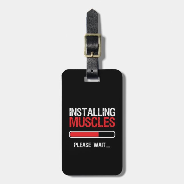 Gym Workout Fitness Body Builder Installing Muscle Luggage Tag (Front Vertical)