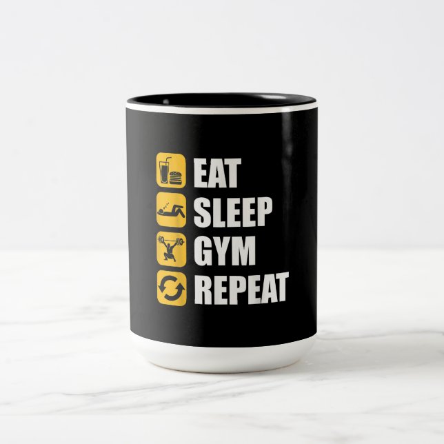 Gym Workout Motivational Quote Eat Sleep Gym Repea Two-Tone Coffee Mug (Center)