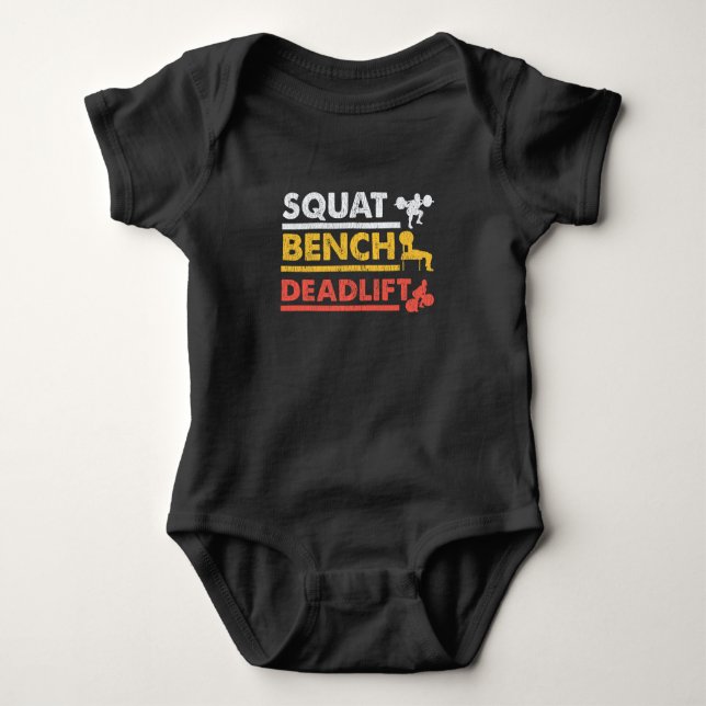 Gym Workout Powerlifting Squat Bench Deadlift Baby Bodysuit (Front)