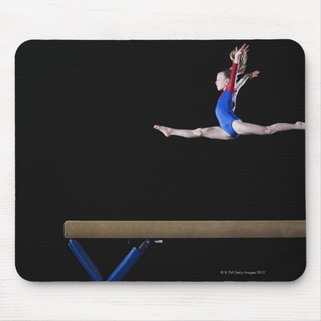 Gymnast (9-10) leaping on balance beam 2 mouse pad (Front)