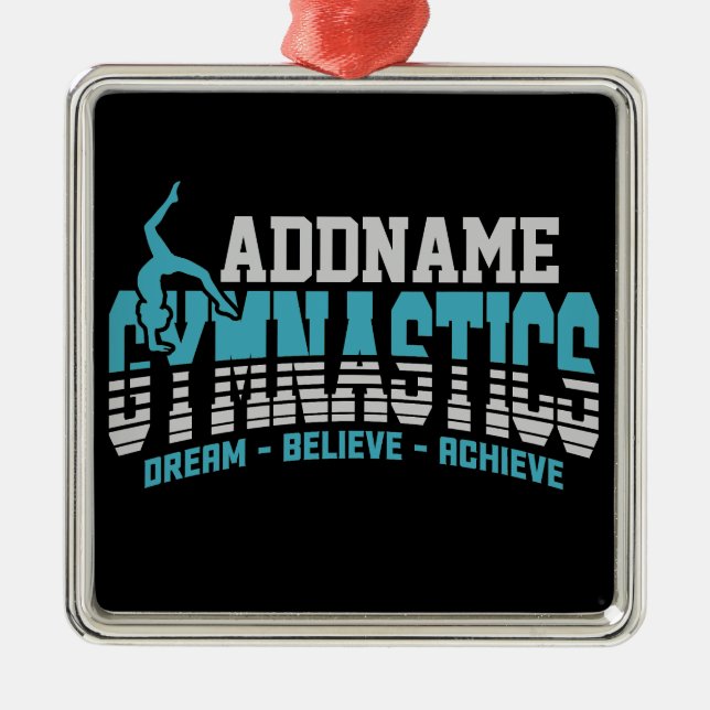 Gymnast ADD NAME Gymnastics Team Backbend Kickover Metal Ornament (Front)
