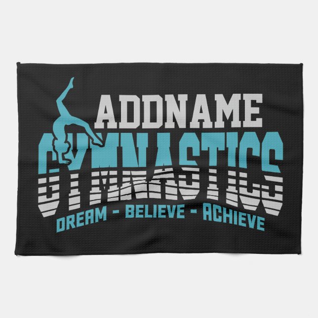 Gymnast ADD NAME Gymnastics Team Backbend Kickover Tea Towel (Horizontal)
