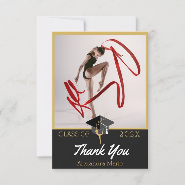 Gymnast Athlete Modern Photo graduation class of Thank You Card (Front)