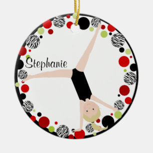 Gymnast Blonde in Red, Black & Green Personalised Ceramic Ornament