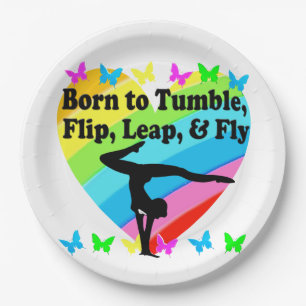 GYMNAST BORN TO TUMBLE AND FLY DESIGN PAPER PLATE