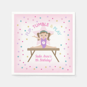 Gymnast Brown Hair Gymnastics Jump Birthday Party  Napkin