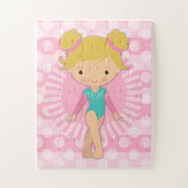 Gymnast - Cute Gymnastics Pink Aqua Blonde Jigsaw Puzzle (Vertical)