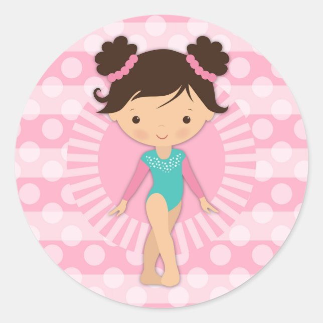 Gymnast - Cute Gymnastics Pink Turquoise Classic Round Sticker (Front)