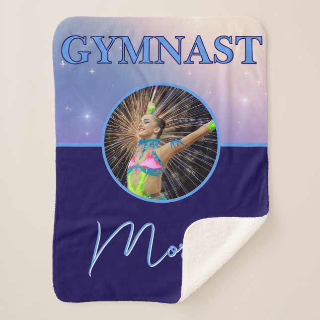 Gymnast Deep Royal Custom Photo and Name Sherpa Blanket (Front)