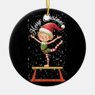 Gymnast Elf on Balance Beam   Xmas Gymnastics Chri Ceramic Ornament